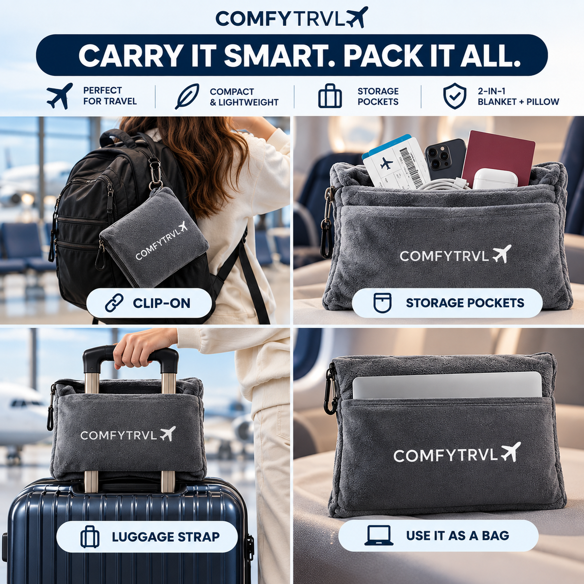 COMFYTRVL™ 2-in-1 Travel Blanket + Pillow
