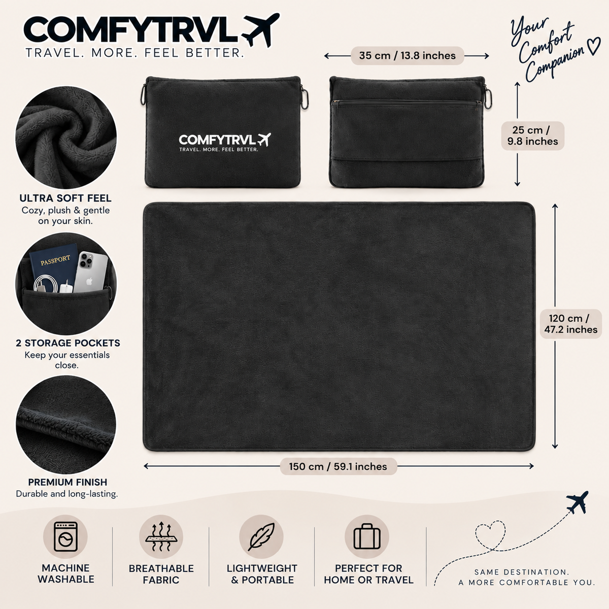 COMFYTRVL™ 2-in-1 Travel Blanket + Pillow
