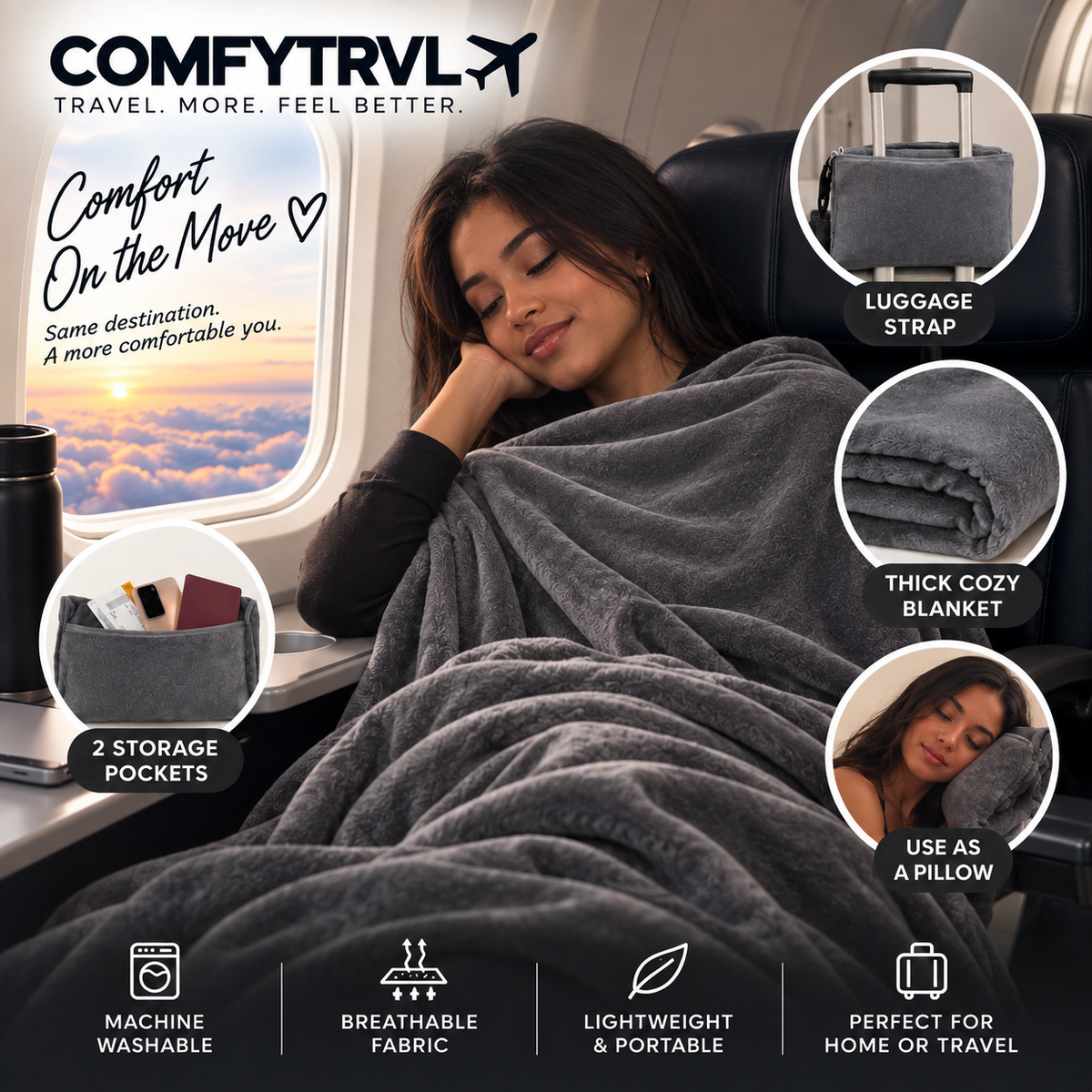COMFYTRVL™ 2-in-1 Travel Blanket + Pillow